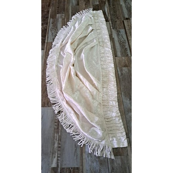 Curtain Swag Valance Silk Blend White Damask Floral Fringe Baroque 43x19 - Picture 4 of 5